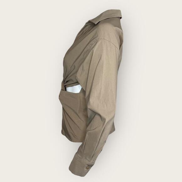 NWT | Zara | Asymmetrical Twist Front Blouse | Taupe | Size S - Picture 5 of 14
